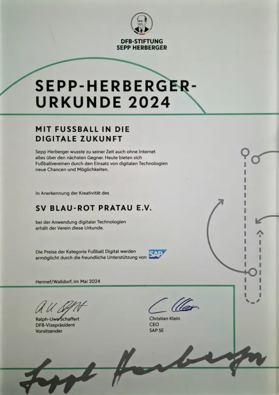 Sepp-Herberger-Urkunde für unseren Verein